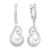 Серьги из серебра c белыми речными жемчужинами 8-8,5 мм
