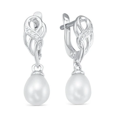 Серьги из серебра с белыми речными жемчужинами 7,5-8 мм
