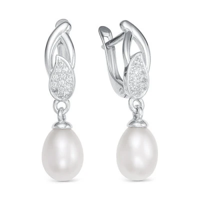 Серьги из белого золота с белыми речными жемчужинами 9-10 мм