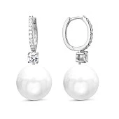 Серьги из серебра c белыми японскими речными жемчужинами 14-14,5 мм