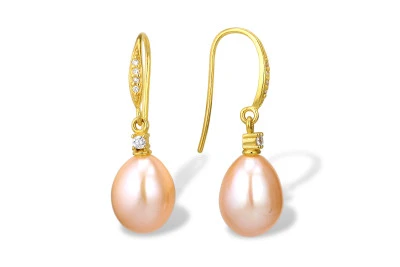 Серьги из серебра с розовыми речными жемчужинами 7,5-8,5 мм