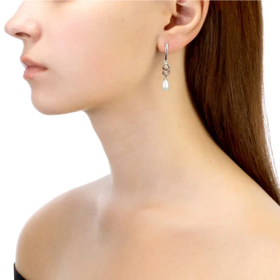 Серьги из серебра c белыми речными жемчужинами 7,5-8 мм