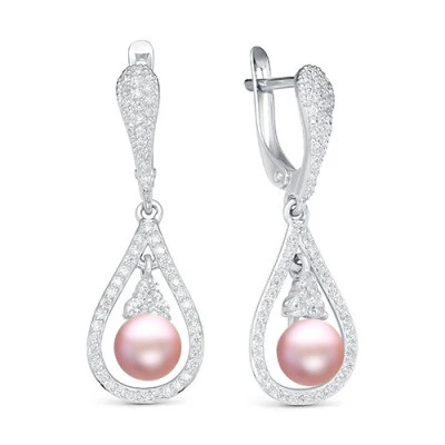 Серьги из серебра с розовыми речными жемчужинами 6,5-7 мм