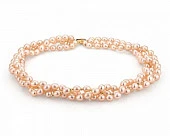 Ожерелье 3-рядное из розового рисообразного жемчуга. Жемчужины 7,5-8 мм