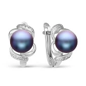 Серьги из серебра с черными речными жемчужинами 7-7,5 мм