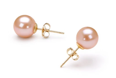 Пусеты из серебра 925 пробы с розовыми речными жемчужинами 7-7,5 мм