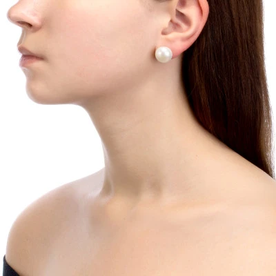 Пусеты из серебра 925 пробы с белыми речными жемчужинами 13-14 мм