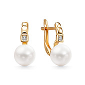 Серьги из красного золота с белыми речными жемчужинами 7,5-8 мм