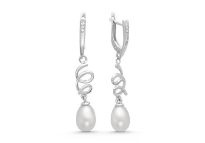 Серьги из серебра c белыми речными жемчужинами 7,5-8 мм