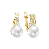 Серьги из желтого золота с белыми речными жемчужинами 8,5-9 мм