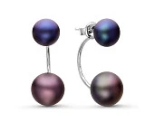 Пусеты "Диор" из серебра с черными речными жемчужинами 7,5-10 мм