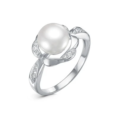 Кольцо из серебра с белой речной жемчужиной 8,5-9 мм