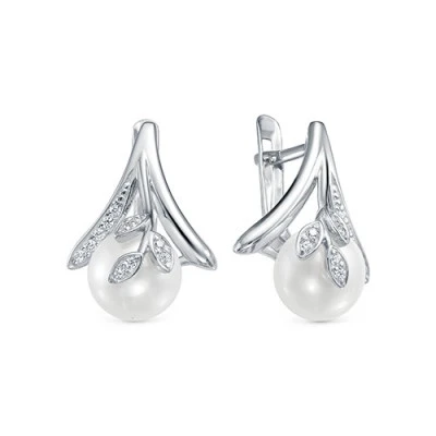 Серьги из серебра с белыми речными жемчужинами 9,5-10 мм
