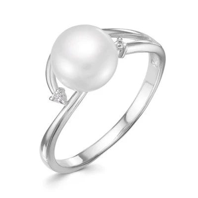 Кольцо из белого золота с белой речной жемчужиной 8,5-9 мм