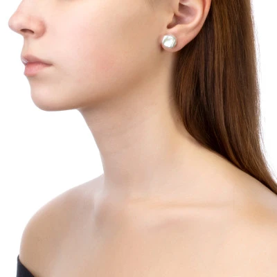 Пусеты из серебра с белыми речными жемчужинами "барокко" 12,5-13 мм