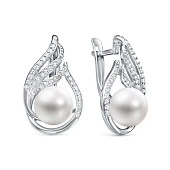 Серьги из серебра с белыми речными жемчужинами 8,5-9 мм