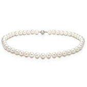 Ожерелье из белого круглого речного жемчуга класса ААА. Жемчужины 8,5-9,5 мм