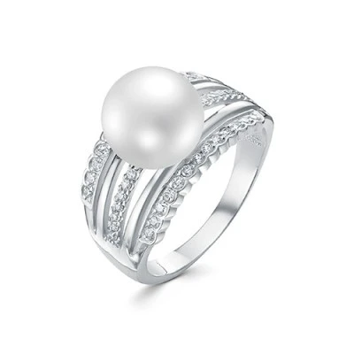 Кольцо из серебра с белой речной жемчужиной 9,5-10 мм