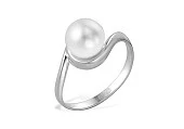 Кольцо из белого золота с белой речной жемчужиной 7,5-8 мм