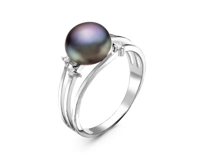 Кольцо из серебра с черной речной жемчужиной 8,5-9 мм