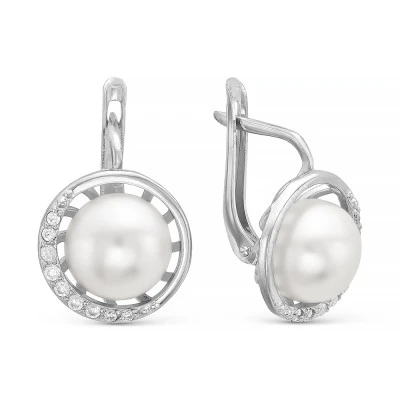 Серьги из серебра с белыми жемчужинами 9,5-10 мм