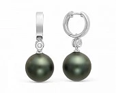 Серьги из серебра с черными жемчужинами "Майорика" 14 мм