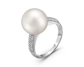 Кольцо из серебра с белой японской речной жемчужиной 13-14 мм