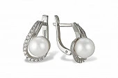 Серьги из белого золота с белыми речными жемчужинами 7-7,5 мм
