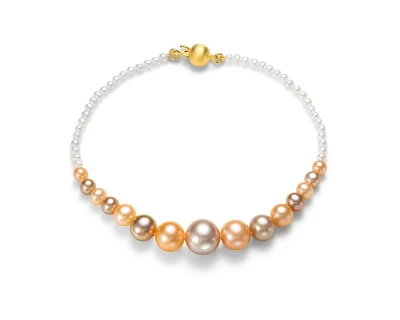 Браслет "микс" из белого и розового морского круглого жемчуга. Жемчужины 3-8,5 мм