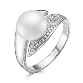 Кольцо из серебра с белой речной жемчужиной 9,5-10 мм