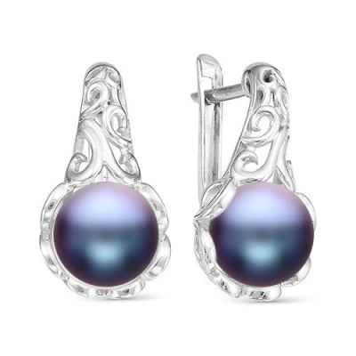 Серьги из серебра с черными речными жемчужинами 8,5-9 мм