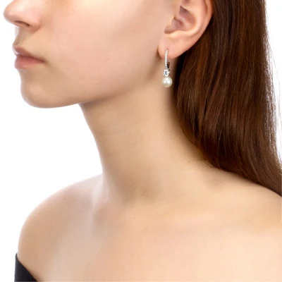Серьги из серебра с белыми речными жемчужинами 8,5-9 мм