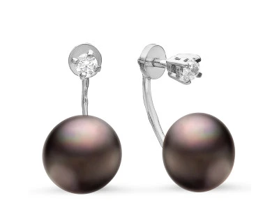 Пусеты "Диор" из серебра с черными речными жемчужинами 9,5-10 мм