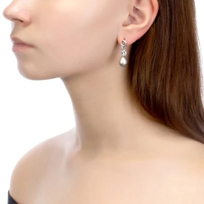 Серьги из серебра с серебристыми речными жемчужинами 10-11 мм