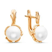 Серьги из красного золота с белыми речными жемчужинами 7,5-8 мм