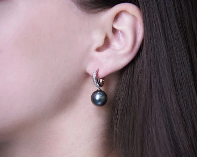 Серьги из белого золота с черными морскими Таитянскими жемчужинами 12-12,5 мм