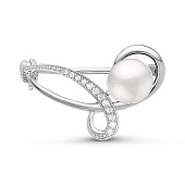 Брошь из серебра с белой речной жемчужиной 7,5-8 мм
