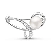 Брошь из серебра с белой речной жемчужиной 7,5-8 мм
