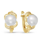 Серьги из желтого золота с белыми речными жемчужинами 8,5-9 мм