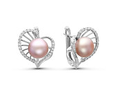 Серьги из серебра с розовыми речными жемчужинами 7,5-8 мм