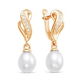 Серьги из красного золота с белыми речными жемчужинами 9-10 мм