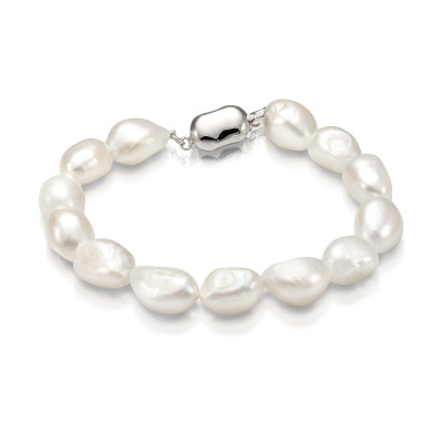 Браслет из белого барочного речного жемчуга класса ААА. Жемчужины 9-9,5 мм
