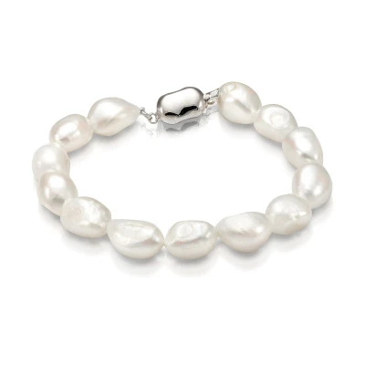 Браслет из белого барочного речного жемчуга класса ААА. Жемчужины 9-9,5 мм