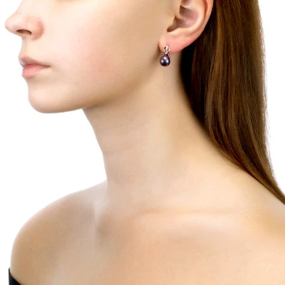 Серьги из серебра с черными речными жемчужинами 8,5-9 мм