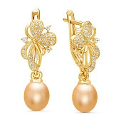 Серьги из серебра с золотистыми речными жемчужинами 8-8,5 мм