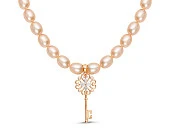 Ожерелье из розового жемчуга с подвеской из серебра "Ключик". Жемчуг 7,5-8 мм