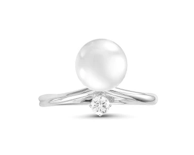 Кольцо "Прикосновение" из белого золота с белой морской жемчужиной Акойя 8,5-9 мм
