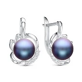 Серьги из серебра с черными речными жемчужинами 8,5-9 мм