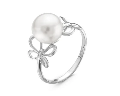 Кольцо из серебра с белой речной жемчужиной 9-10 мм