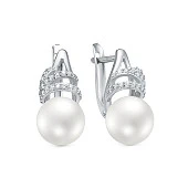 Серьги из белого золота с белыми речными жемчужинами 9,5-10 мм